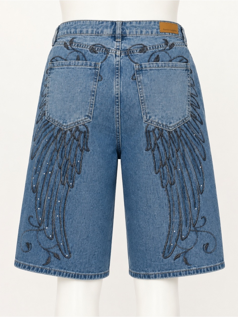 Austin Landing Y2K Angel Wing Rhinestone Bermuda Jorts Size 7